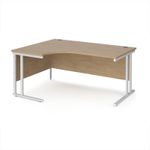 Maestro 25 left hand ergonomic desk 1600mm wide - white cantilever leg frame, Kendal oak top
