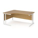 Maestro 25 left hand ergonomic desk 1600mm wide - white cantilever leg frame, oak top