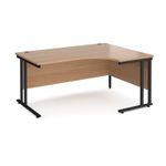 Maestro 25 right hand ergonomic desk 1600mm wide - black cantilever leg frame, beech top
