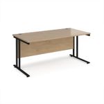 Maestro 25 straight desk 1600mm x 800mm - black cantilever leg frame, Kendal oak top