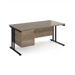 Maestro 25 straight desk 1600mm x 800mm with 2 drawer pedestal - black cantilever leg frame, Nebraska oak top