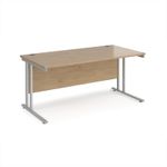 Maestro 25 straight desk 1600mm x 800mm - silver cantilever leg frame, Kendal oak top