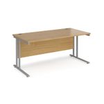 Maestro 25 straight desk 1600mm x 800mm - silver cantilever leg frame, oak top