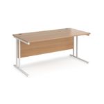 Maestro 25 straight desk 1600mm x 800mm - white cantilever leg frame, beech top