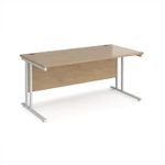 Maestro 25 straight desk 1600mm x 800mm - white cantilever leg frame, Kendal oak top