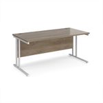 Maestro 25 straight desk 1600mm x 800mm - white cantilever leg frame, Nebraska oak top