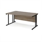 Maestro 25 left hand wave desk 1600mm wide - black cantilever leg frame, Nebraska oak top