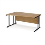 Maestro 25 left hand wave desk 1600mm wide - black cantilever leg frame, oak top