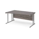 Maestro 25 left hand wave desk 1600mm wide - silver cantilever leg frame, grey oak top