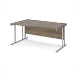 Maestro 25 left hand wave desk 1600mm wide - silver cantilever leg frame, Nebraska oak top
