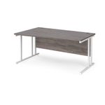 Maestro 25 left hand wave desk 1600mm wide - white cantilever leg frame, grey oak top