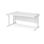 Maestro 25 left hand wave desk 1600mm wide - white cantilever leg frame, white top
