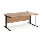 Maestro 25 right hand wave desk 1600mm wide - black cantilever leg frame, beech top