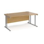 Maestro 25 right hand wave desk 1600mm wide - silver cantilever leg frame, oak top