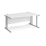 Maestro 25 right hand wave desk 1600mm wide - silver cantilever leg frame, white top