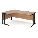 Maestro 25 left hand ergonomic desk 1800mm wide - black cantilever leg frame, beech top