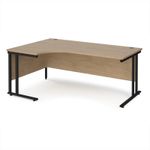Maestro 25 left hand ergonomic desk 1800mm wide - black cantilever leg frame, Kendal oak top