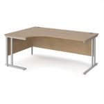Maestro 25 left hand ergonomic desk 1800mm wide - silver cantilever leg frame, Kendal oak top
