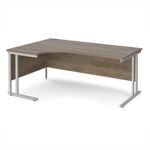 Maestro 25 left hand ergonomic desk 1800mm wide - silver cantilever leg frame, Nebraska oak top