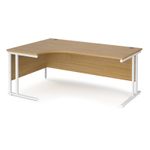 Maestro 25 left hand ergonomic desk 1800mm wide - white cantilever leg frame, oak top
