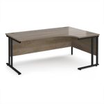 Maestro 25 right hand ergonomic desk 1800mm wide - black cantilever leg frame, Nebraska oak top