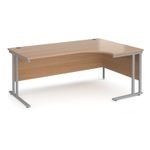 Maestro 25 right hand ergonomic desk 1800mm wide - silver cantilever leg frame, beech top