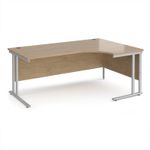 Maestro 25 right hand ergonomic desk 1800mm wide - silver cantilever leg frame, Kendal oak top