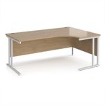 Maestro 25 right hand ergonomic desk 1800mm wide - white cantilever leg frame, Kendal oak top