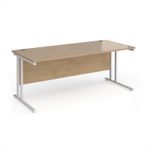 Maestro 25 straight desk 1800mm x 800mm - white cantilever leg frame, Kendal oak top