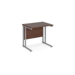 Maestro 25 straight desk 800mm x 600mm - silver cantilever leg frame, walnut top