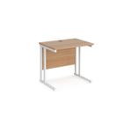 Maestro 25 straight desk 800mm x 600mm - white cantilever leg frame, beech top