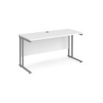 Maestro 25 straight desk 1400mm x 600mm - silver cantilever leg frame, white top
