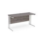Maestro 25 straight desk 1400mm x 600mm - white cantilever leg frame, grey oak top