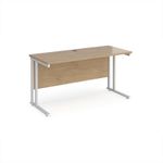 Maestro 25 straight desk 1400mm x 600mm - white cantilever leg frame, Kendal oak top