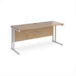 Maestro 25 straight desk 1600mm x 600mm - white cantilever leg frame, Kendal oak top