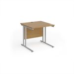 Maestro 25 straight desk 800mm x 800mm - silver cantilever leg frame, oak top