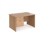 Maestro 25 straight desk 1200mm x 800mm with 2 drawer pedestal - beech top with panel end leg
