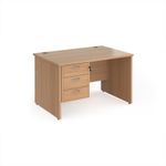 Maestro 25 straight desk 1200mm x 800mm with 3 drawer pedestal - beech top with panel end leg