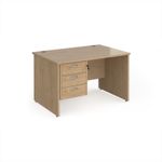 Maestro 25 straight desk 1200mm x 800mm with 3 drawer pedestal - kendal oak top with panel end leg