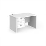 Maestro 25 straight desk 1200mm x 800mm with 3 drawer pedestal - white top with panel end leg