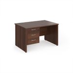 Maestro 25 straight desk 1200mm x 800mm with 3 drawer pedestal - walnut top with panel end leg