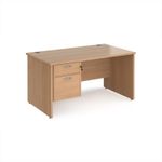 Maestro 25 straight desk 1400mm x 800mm with 2 drawer pedestal - beech top with panel end leg