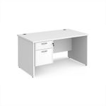 Maestro 25 straight desk 1400mm x 800mm with 2 drawer pedestal - white top with panel end leg