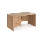 Maestro 25 straight desk 1400mm x 800mm with 3 drawer pedestal - beech top with panel end leg