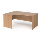 Maestro 25 left hand ergonomic desk 1600mm wide - beech top with panel end leg