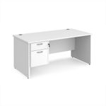 Maestro 25 straight desk 1600mm x 800mm with 2 drawer pedestal - white top with panel end leg