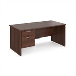 Maestro 25 straight desk 1600mm x 800mm with 2 drawer pedestal - walnut top with panel end leg