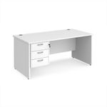 Maestro 25 straight desk 1600mm x 800mm with 3 drawer pedestal - white top with panel end leg