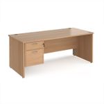 Maestro 25 straight desk 1800mm x 800mm with 2 drawer pedestal - beech top with panel end leg