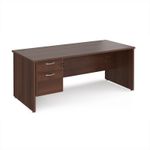 Maestro 25 straight desk 1800mm x 800mm with 2 drawer pedestal - walnut top with panel end leg